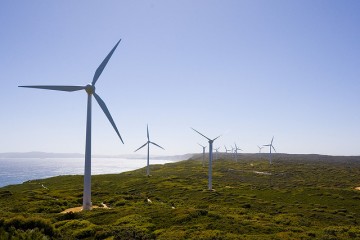 Wind turbines.