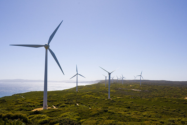 Wind turbines.