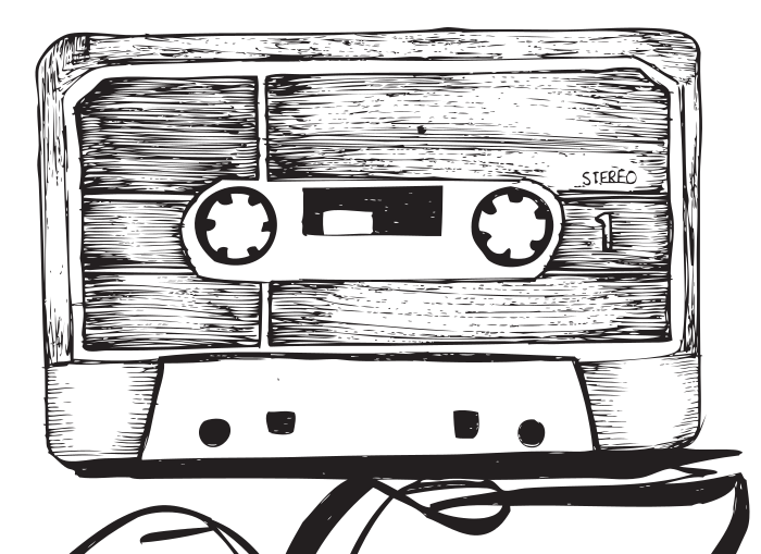 Line drawing of cassette tape
