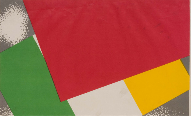 detail from anti communist poster showing red flag over irish tricolour