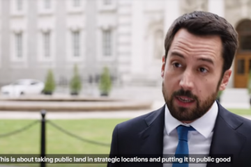 A photo Minister Murphy launching the Land Development Agency at Government Buildings with the subtitle "This is about taking public land in strategic locations and putting it to public good".