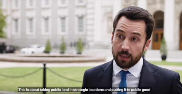 A photo Minister Murphy launching the Land Development Agency at Government Buildings with the subtitle "This is about taking public land in strategic locations and putting it to public good".